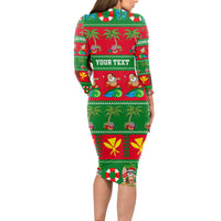 Personalised Hawaii Christmas Long Sleeve Bodycon Dress Mele Kalikimaka LT14 - Polynesian Pride