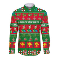 Personalised Hawaii Christmas Long Sleeve Button Shirt Mele Kalikimaka LT14 Unisex Green - Polynesian Pride