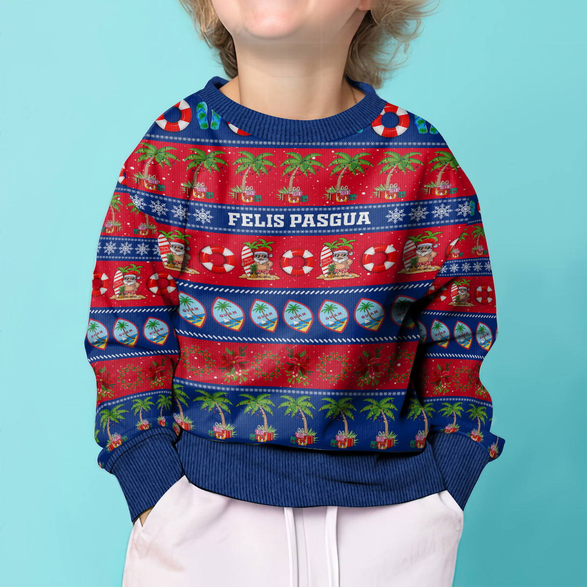 Personalised Guam Christmas Kid Ugly Christmas Sweater Felis Pasgua LT14 - Polynesian Pride