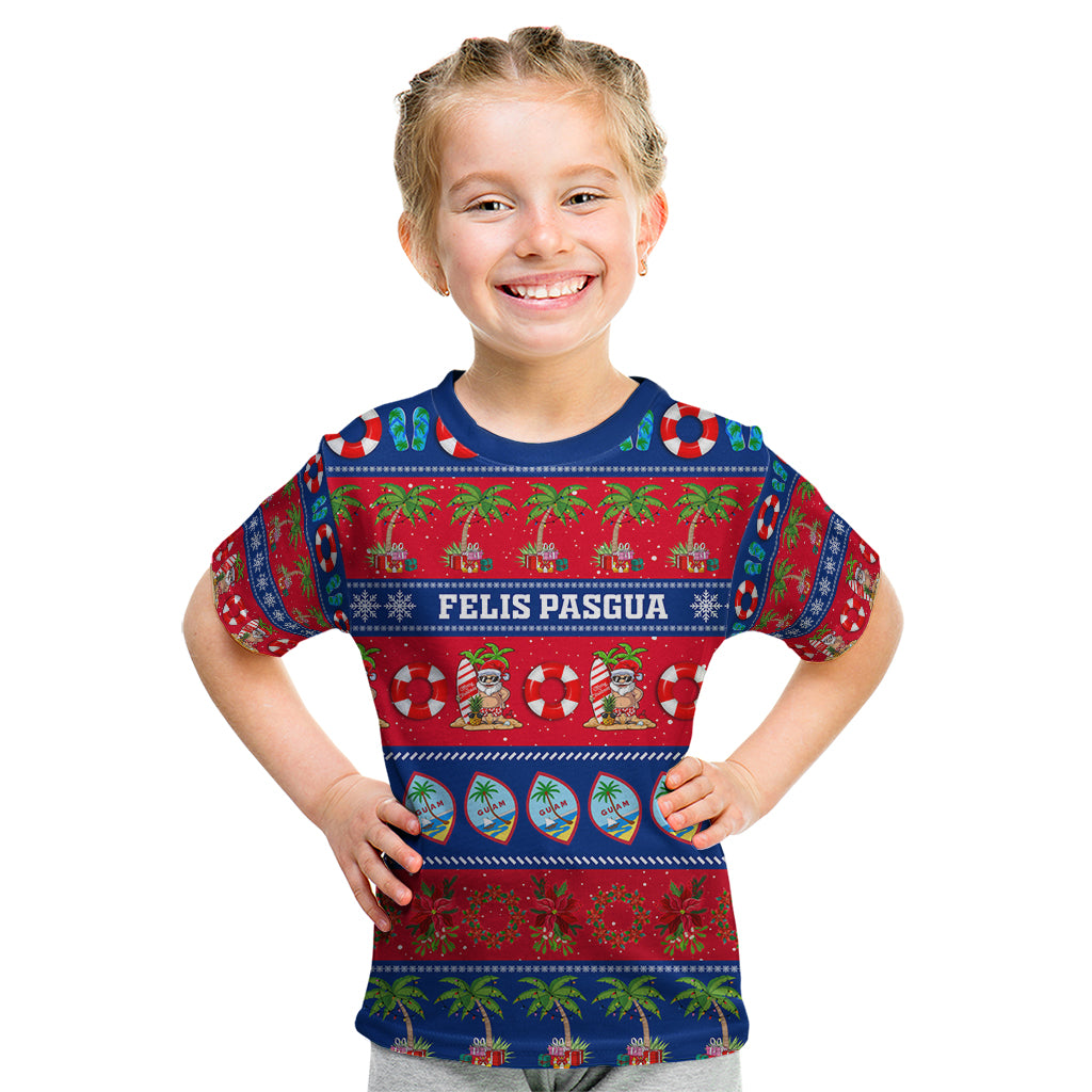 Personalised Guam Christmas Kid T Shirt Felis Pasgua LT14 Blue - Polynesian Pride