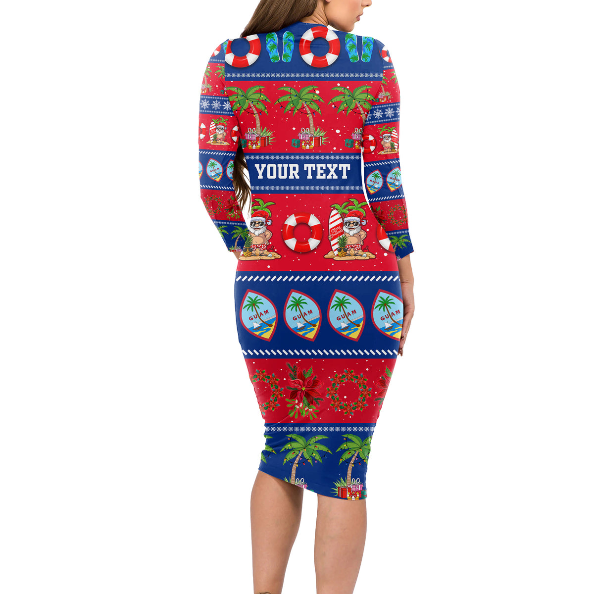 Personalised Guam Christmas Long Sleeve Bodycon Dress Felis Pasgua LT14 - Polynesian Pride