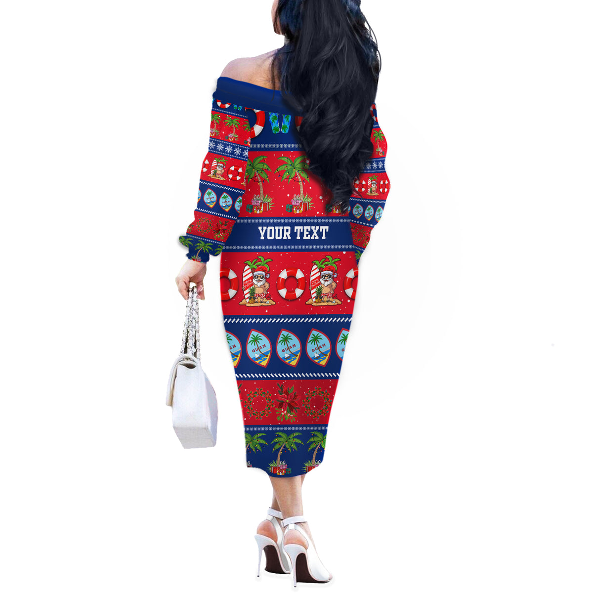 Personalised Guam Christmas Off The Shoulder Long Sleeve Dress Felis Pasgua LT14 - Polynesian Pride