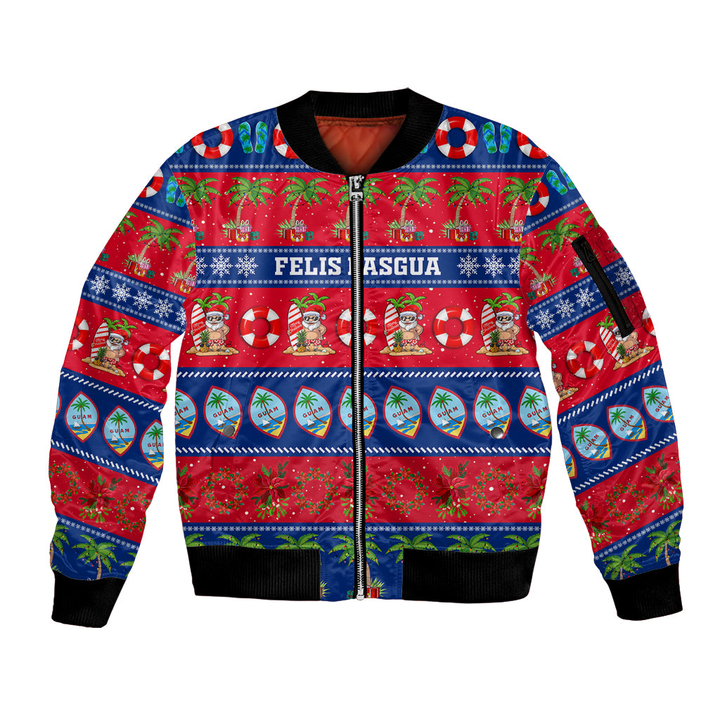 Personalised Guam Christmas Sleeve Zip Bomber Jacket Felis Pasgua LT14 Unisex Blue - Polynesian Pride
