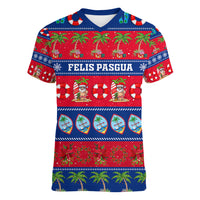 Personalised Guam Christmas Women V Neck T Shirt Felis Pasgua LT14 Female Blue - Polynesian Pride