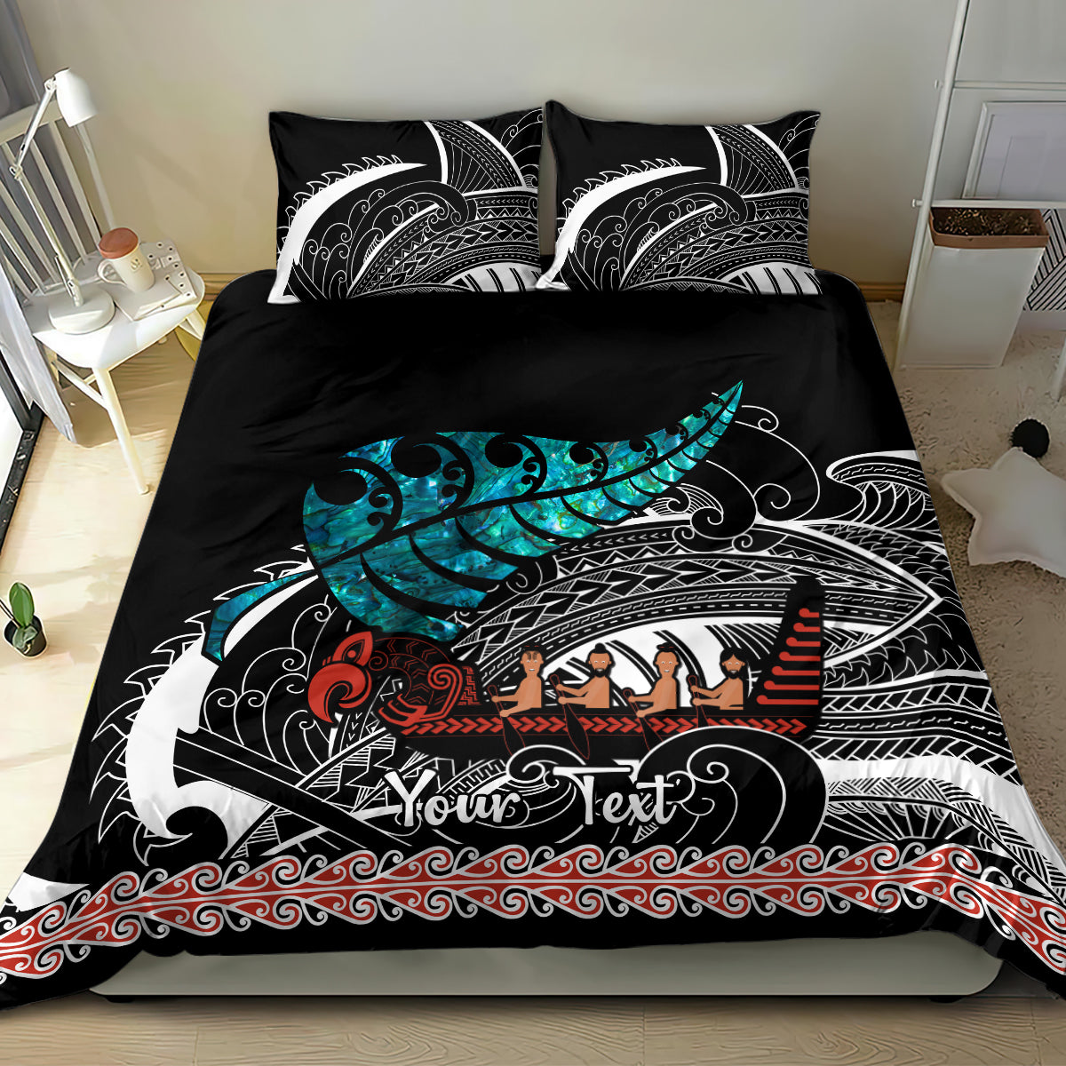 Personalised New Zealand Waka Bedding Set Aotearoa Maori Silver Fern Pattern LT14 - Polynesian Pride