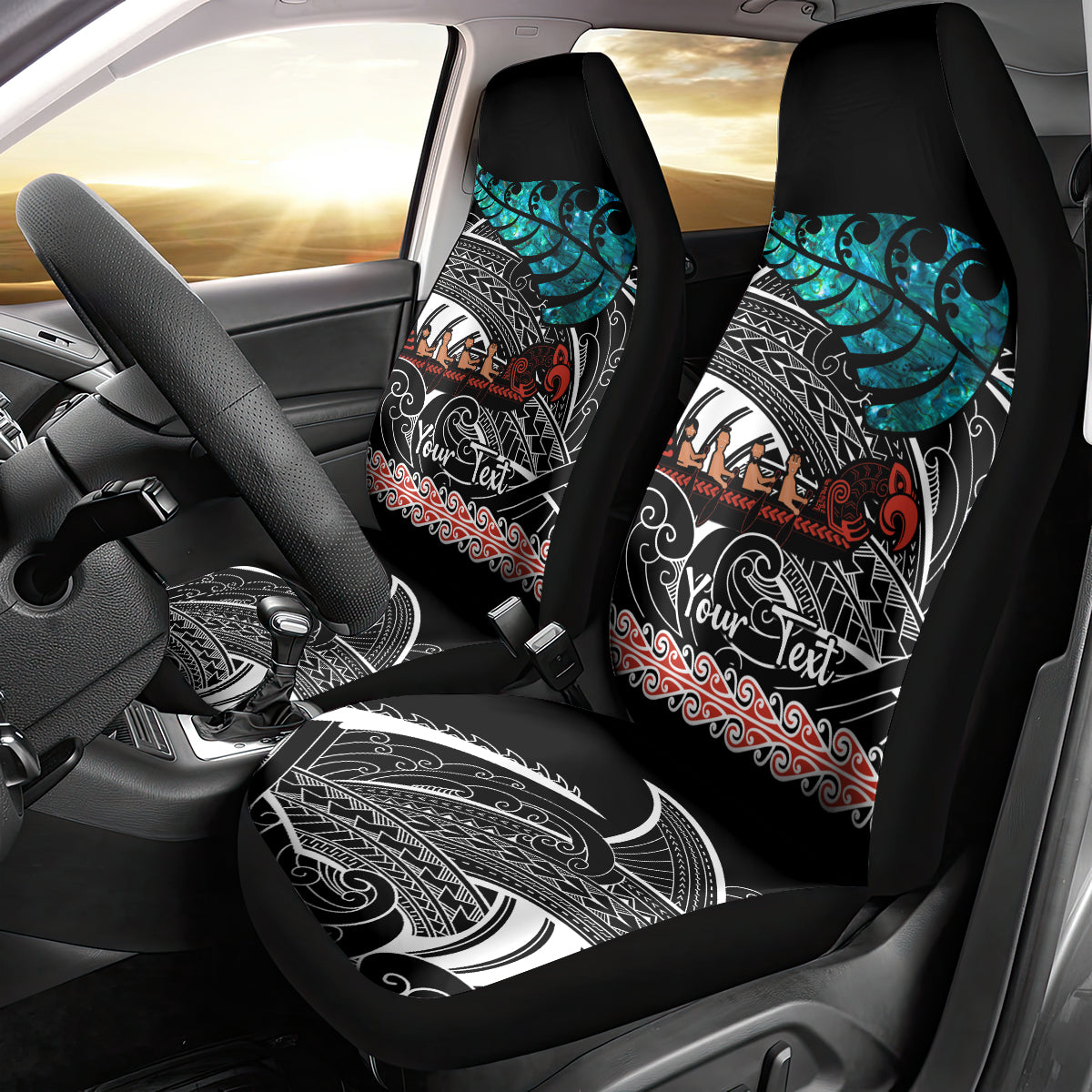 Personalised New Zealand Waka Car Seat Cover Aotearoa Maori Silver Fern Pattern LT14 - Polynesian Pride