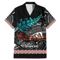 Personalised New Zealand Waka Family Matching Mermaid Dress and Hawaiian Shirt Aotearoa Maori Silver Fern Pattern LT14 Dad's Shirt - Short Sleeve Black - Polynesian Pride