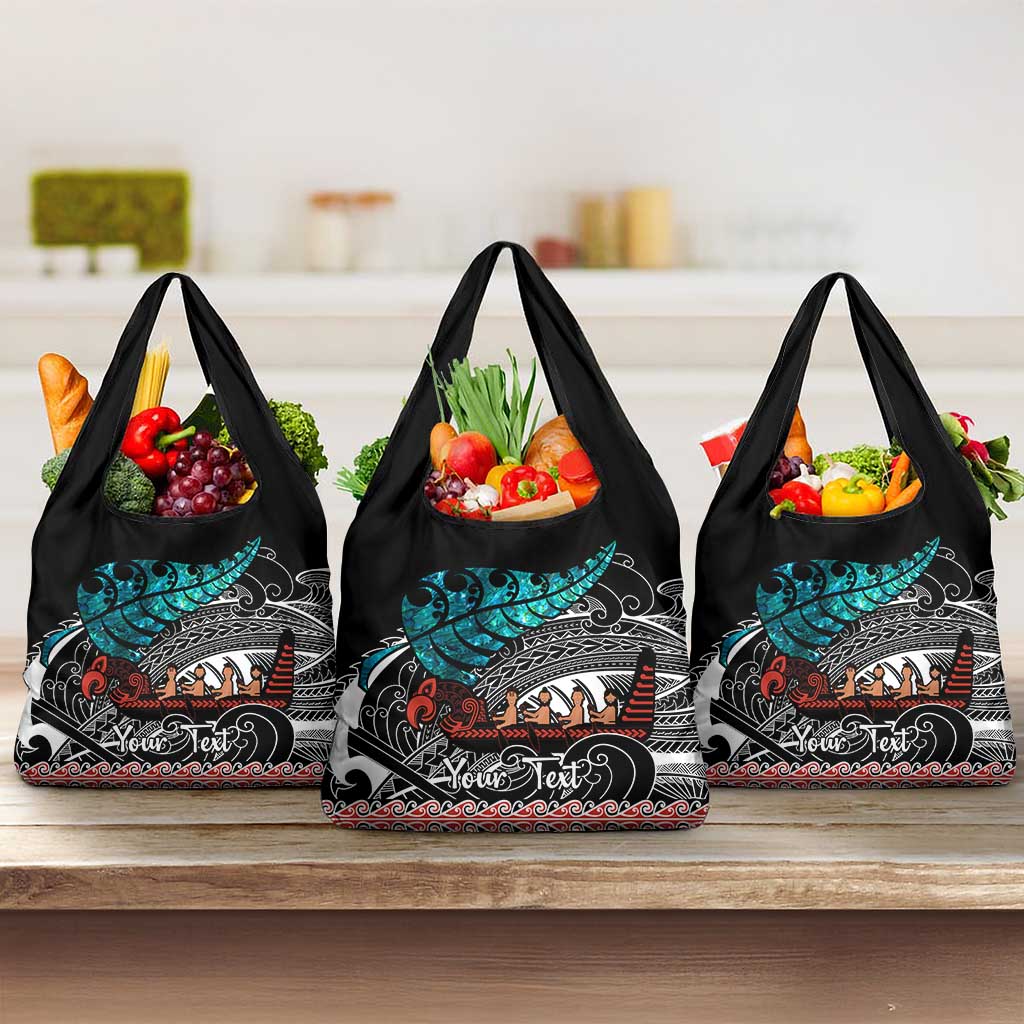 Personalised New Zealand Waka Grocery Bag Aotearoa Maori Silver Fern Pattern