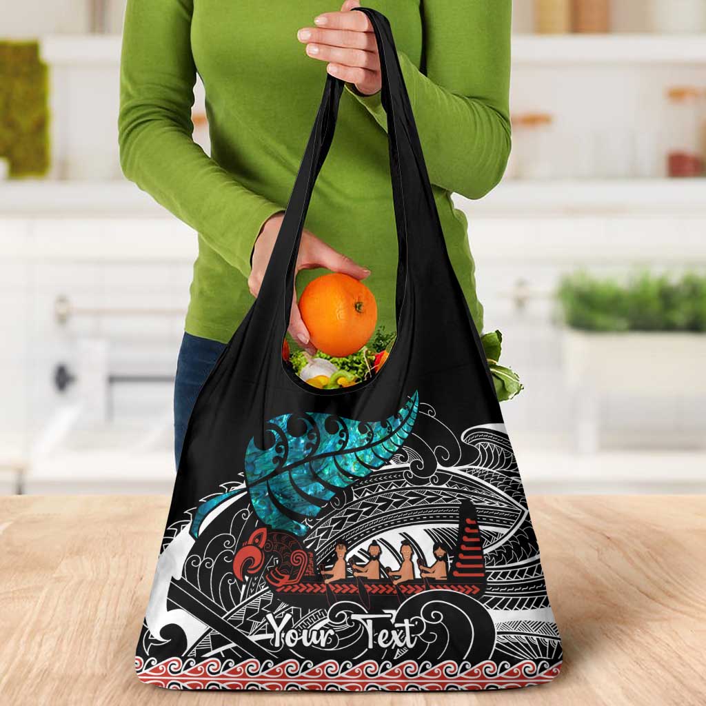 Personalised New Zealand Waka Grocery Bag Aotearoa Maori Silver Fern Pattern