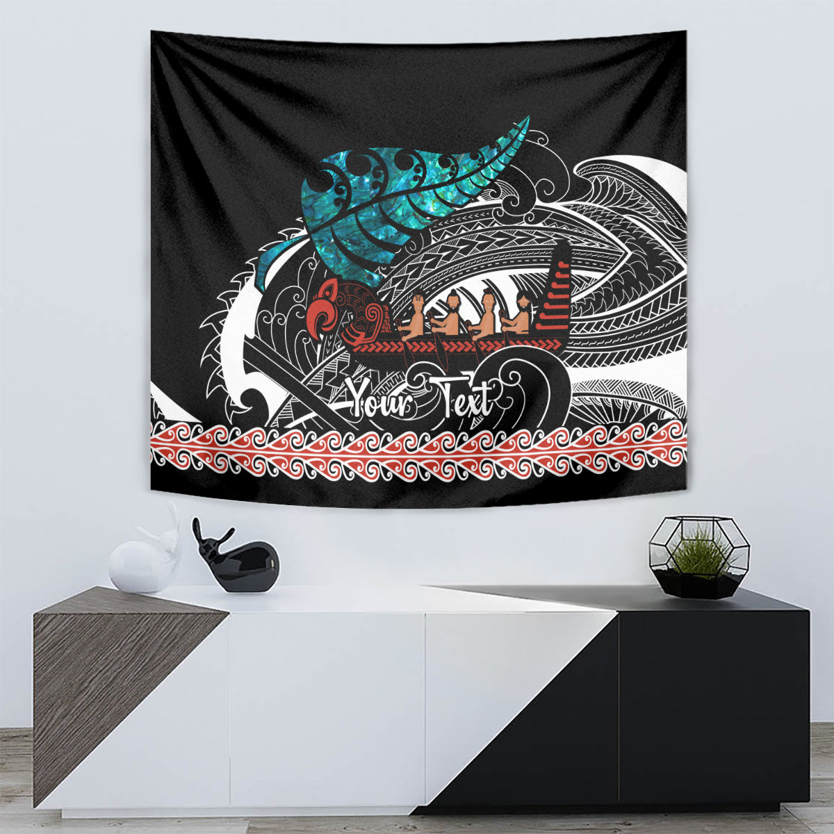 Personalised New Zealand Waka Tapestry Aotearoa Maori Silver Fern Pattern LT14 - Polynesian Pride