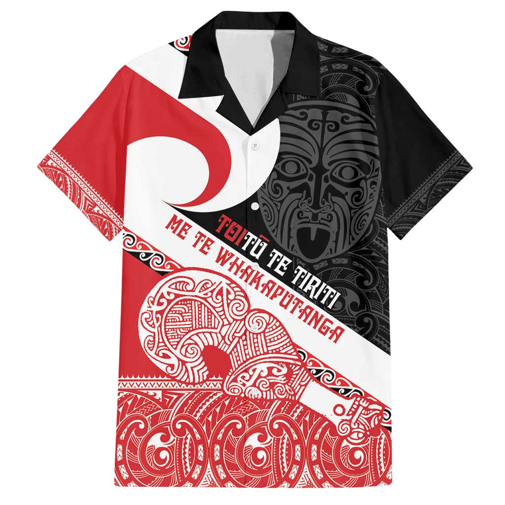 Toitu Te Tiriti Me Te Whakaputanga Family Matching Tank Maxi Dress and Hawaiian Shirt Maori Wahaika With Haka Face LT14 Dad's Shirt - Short Sleeve Red - Polynesian Pride