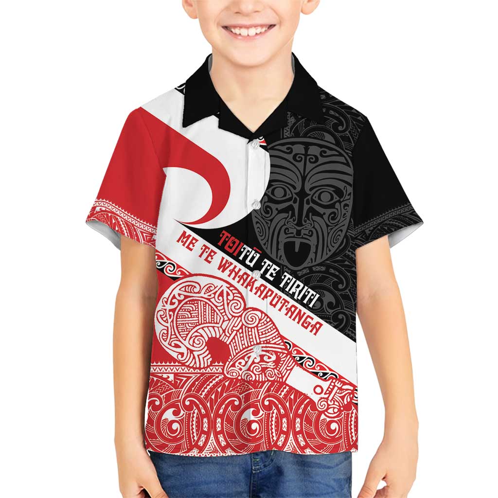 Toitu Te Tiriti Me Te Whakaputanga Family Matching Tank Maxi Dress and Hawaiian Shirt Maori Wahaika With Haka Face LT14 Son's Shirt Red - Polynesian Pride