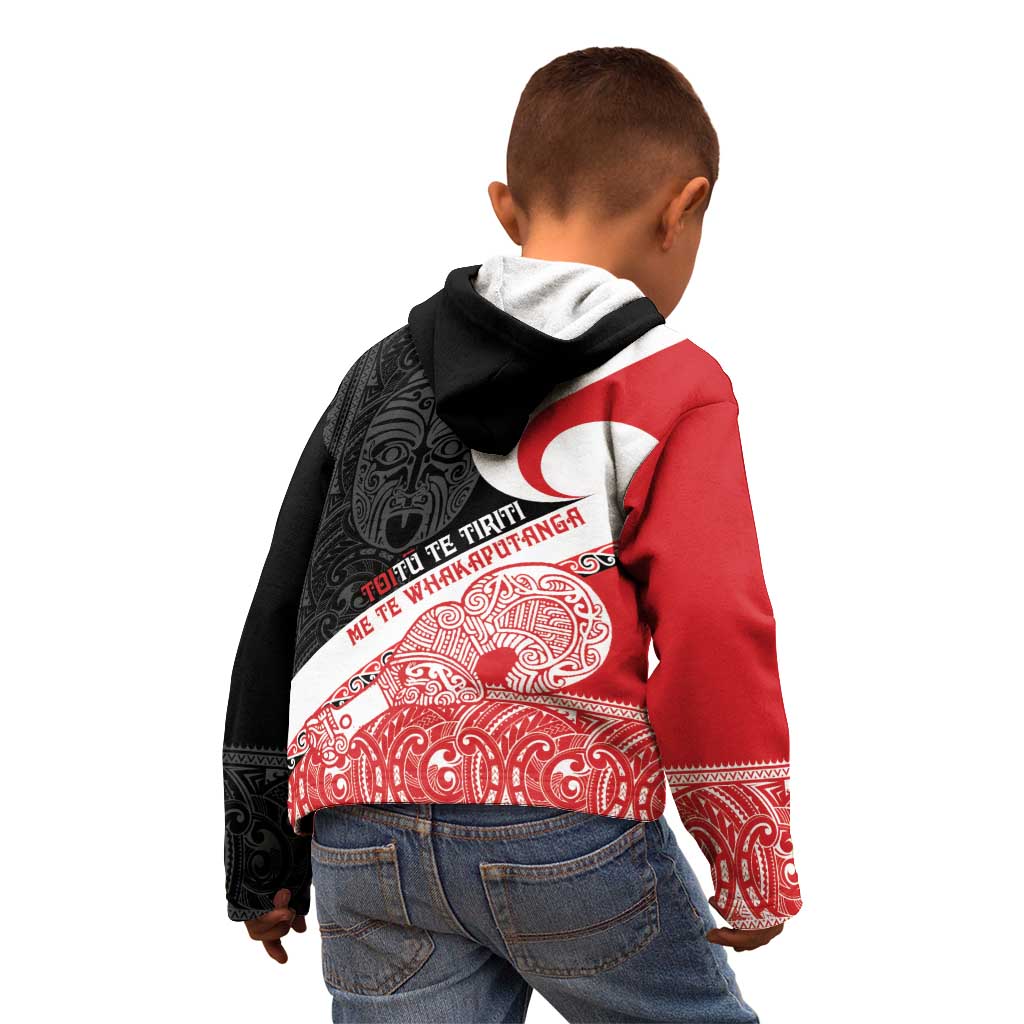 Toitu Te Tiriti Me Te Whakaputanga Kid Hoodie Maori Wahaika With Haka Face
