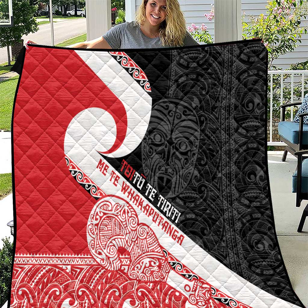 Toitu Te Tiriti Me Te Whakaputanga Quilt Maori Wahaika With Haka Face