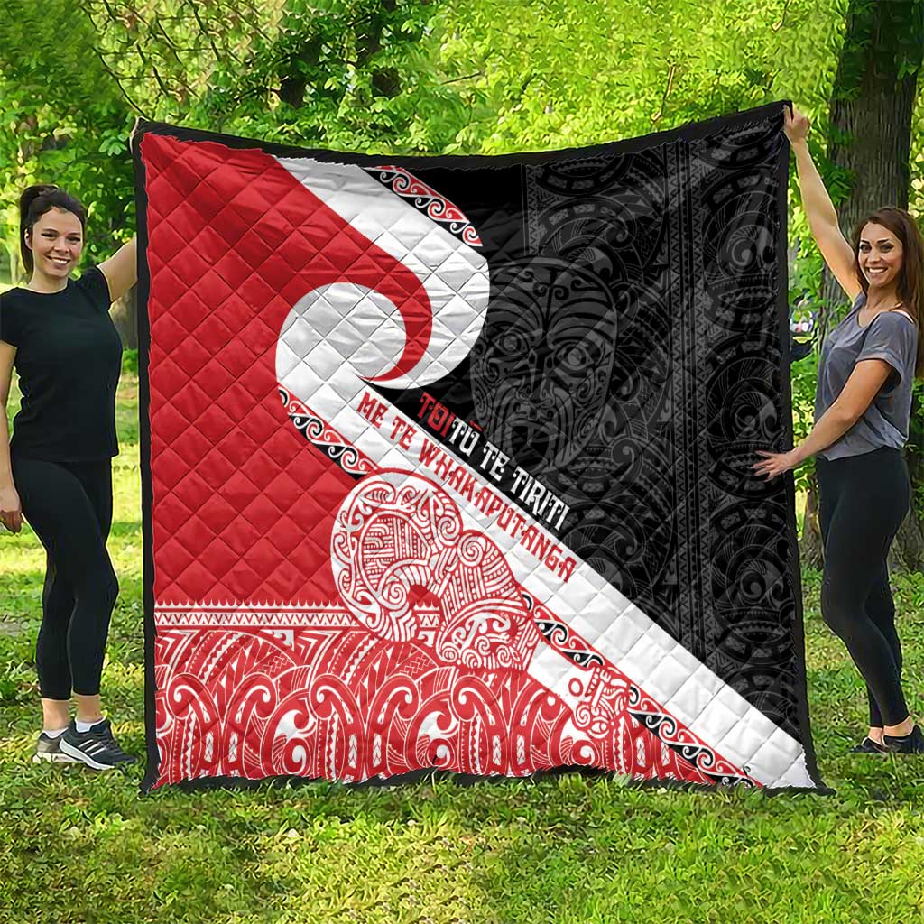 Toitu Te Tiriti Me Te Whakaputanga Quilt Maori Wahaika With Haka Face