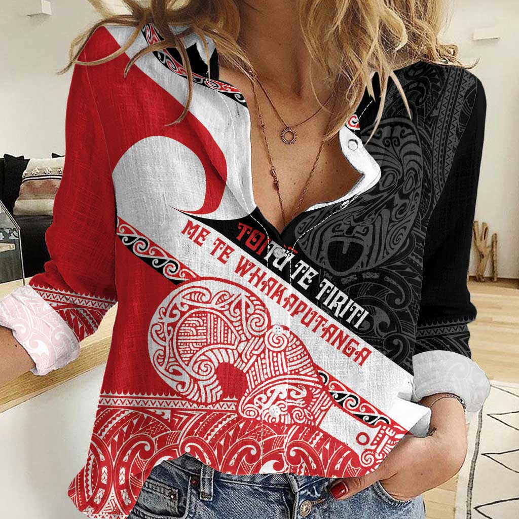 Toitu Te Tiriti Me Te Whakaputanga Women Casual Shirt Maori Wahaika With Haka Face