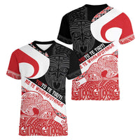 Toitu Te Tiriti Me Te Whakaputanga Women V-Neck T-Shirt Maori Wahaika With Haka Face