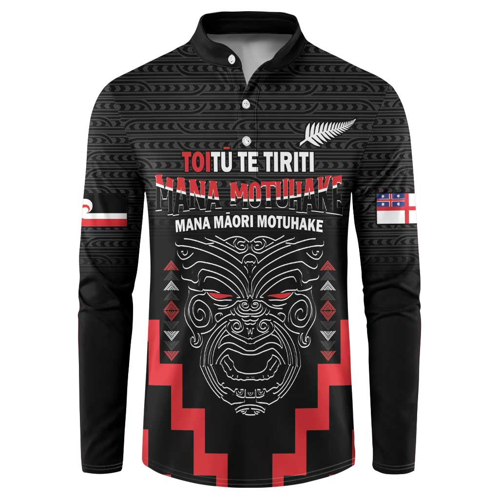 Personalised Toitu Te Tiriti Mana Maori Motuhake Button Sweatshirt Aotearoa Haka Face Mix Poutama Art