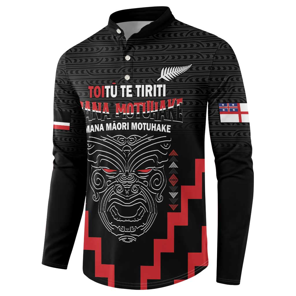 Personalised Toitu Te Tiriti Mana Maori Motuhake Button Sweatshirt Aotearoa Haka Face Mix Poutama Art