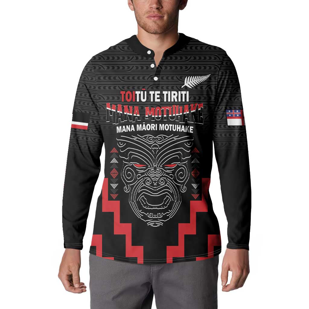 Personalised Toitu Te Tiriti Mana Maori Motuhake Button Sweatshirt Aotearoa Haka Face Mix Poutama Art