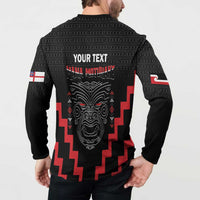 Personalised Toitu Te Tiriti Mana Maori Motuhake Button Sweatshirt Aotearoa Haka Face Mix Poutama Art
