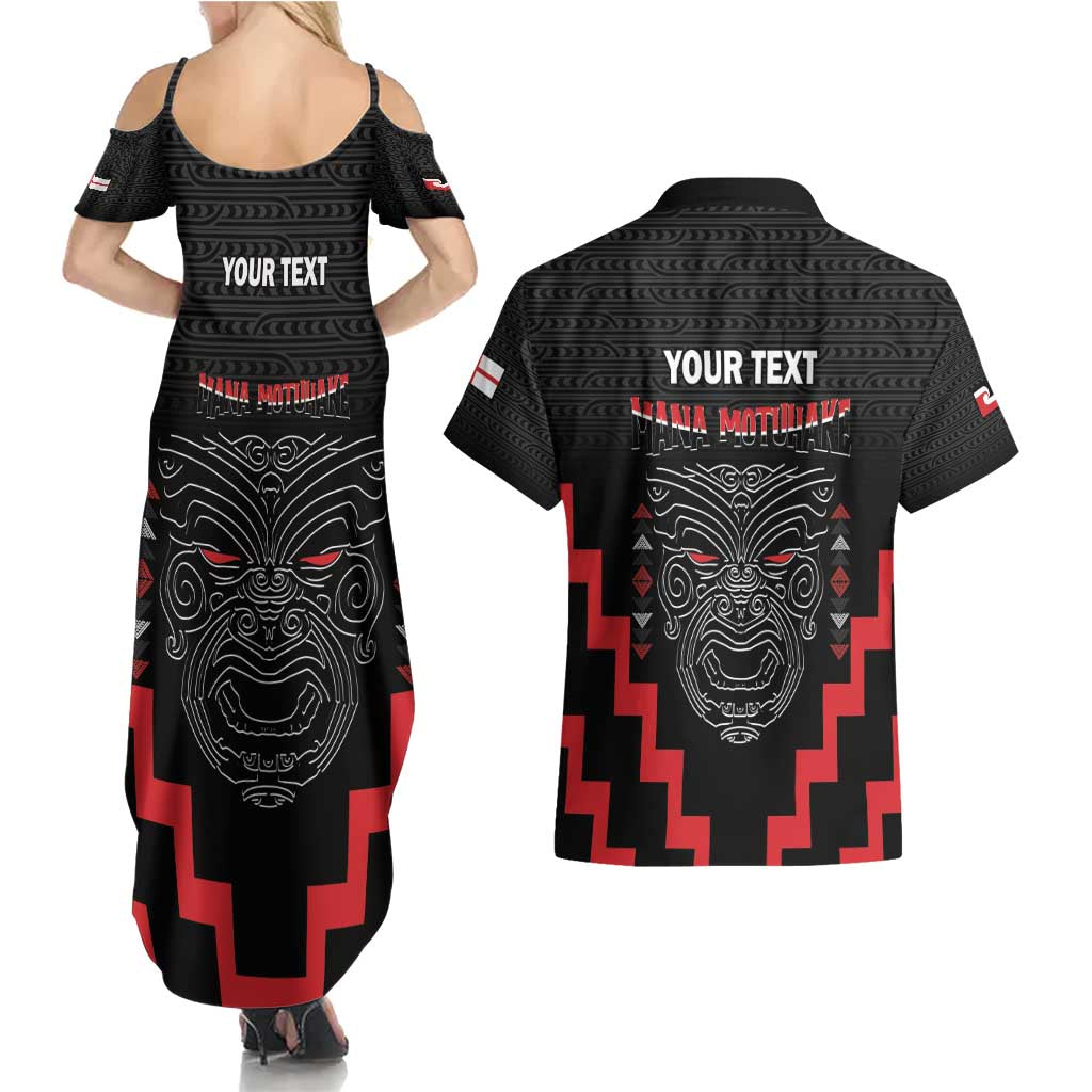 Personalised Toitu Te Tiriti Mana Maori Motuhake Couples Matching Summer Maxi Dress and Hawaiian Shirt Aotearoa Haka Face Mix Poutama Art