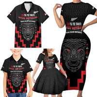 Personalised Toitu Te Tiriti Mana Maori Motuhake Family Matching Short Sleeve Bodycon Dress and Hawaiian Shirt Aotearoa Haka Face Mix Poutama Art