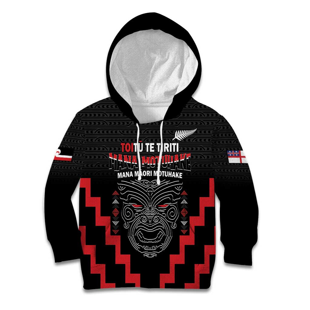 Personalised Toitu Te Tiriti Mana Maori Motuhake Kid Hoodie Aotearoa Haka Face Mix Poutama Art