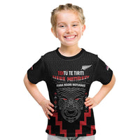 Personalised Toitu Te Tiriti Mana Maori Motuhake Kid T Shirt Aotearoa Haka Face Mix Poutama Art