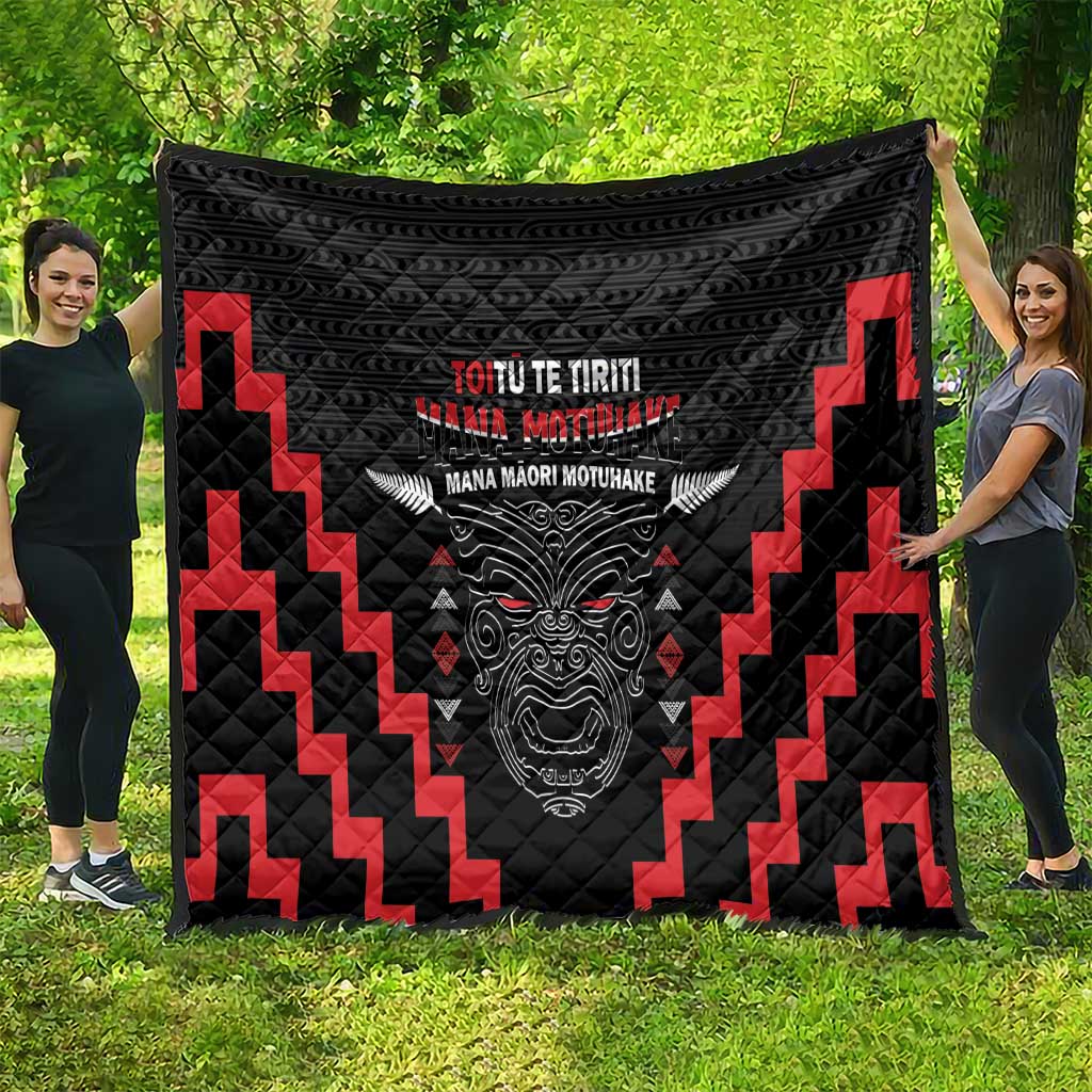 Personalised Toitu Te Tiriti Mana Maori Motuhake Quilt Aotearoa Haka Face Mix Poutama Art