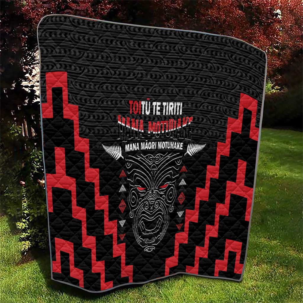Personalised Toitu Te Tiriti Mana Maori Motuhake Quilt Aotearoa Haka Face Mix Poutama Art