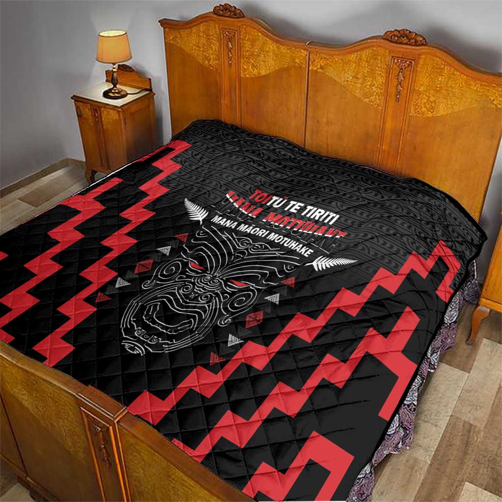 Personalised Toitu Te Tiriti Mana Maori Motuhake Quilt Aotearoa Haka Face Mix Poutama Art