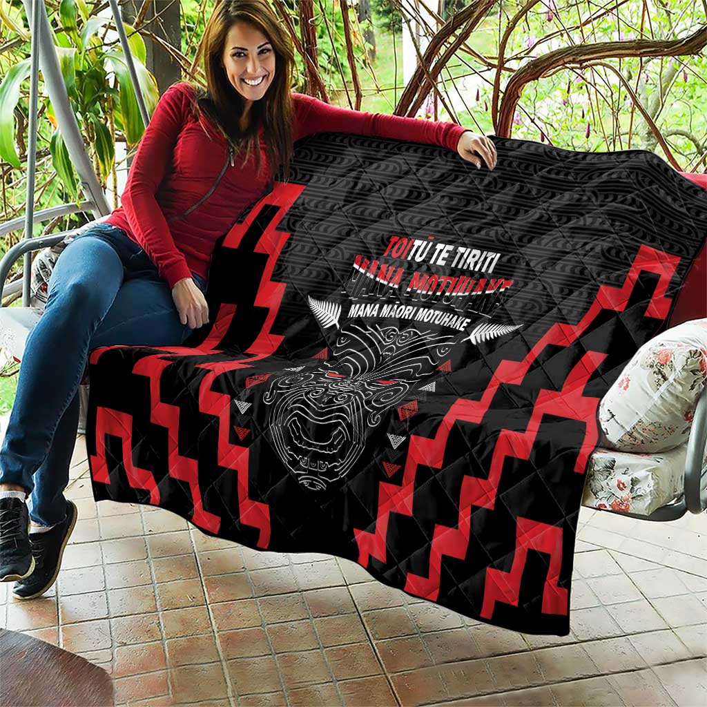 Personalised Toitu Te Tiriti Mana Maori Motuhake Quilt Aotearoa Haka Face Mix Poutama Art