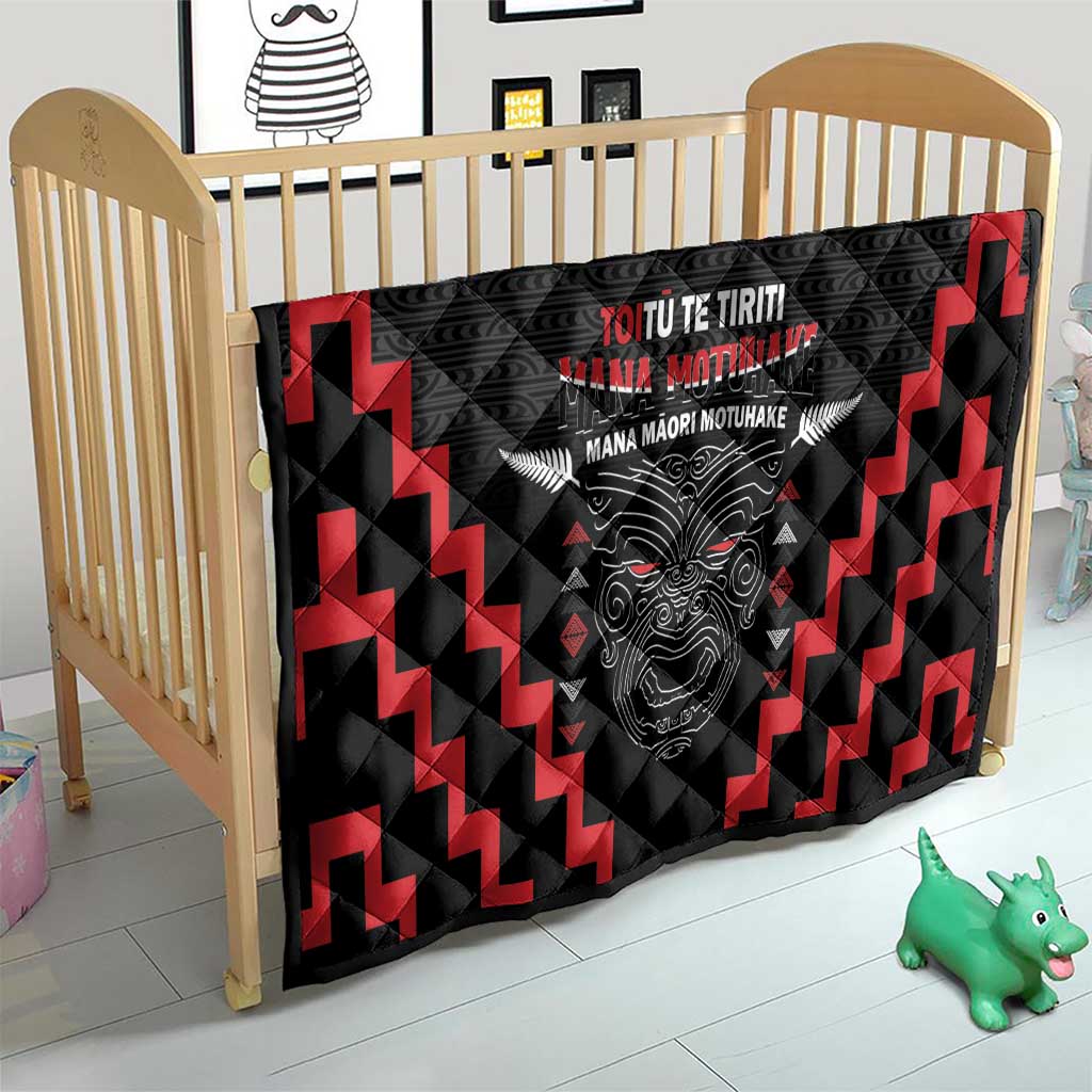 Personalised Toitu Te Tiriti Mana Maori Motuhake Quilt Aotearoa Haka Face Mix Poutama Art
