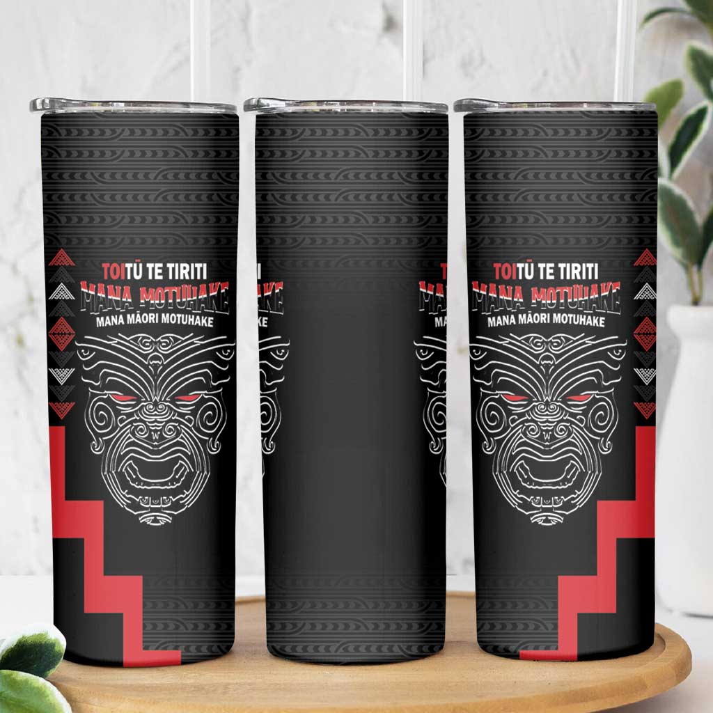 Toitu Te Tiriti Mana Maori Motuhake Skinny Tumbler Aotearoa Haka Face Mix Poutama Art