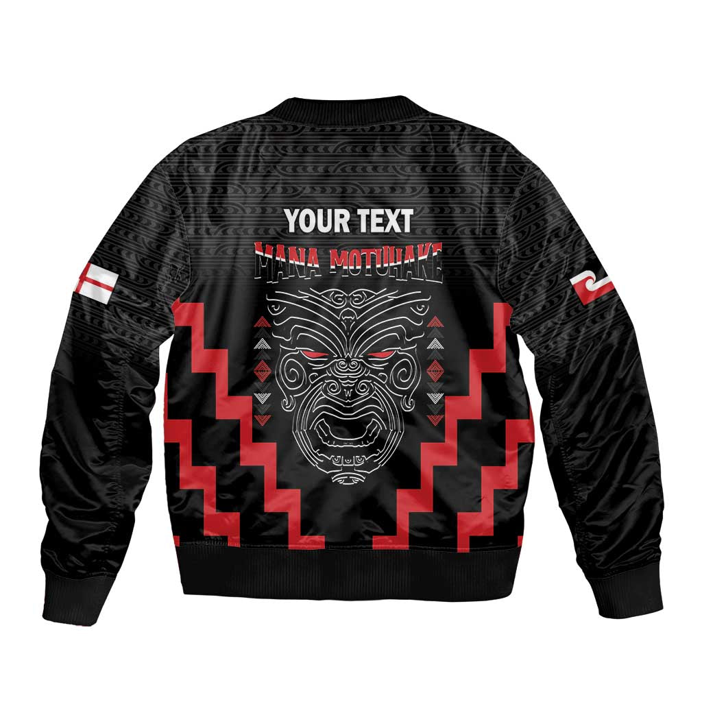 Personalised Toitu Te Tiriti Mana Maori Motuhake Sleeve Zip Bomber Jacket Aotearoa Haka Face Mix Poutama Art