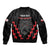 Personalised Toitu Te Tiriti Mana Maori Motuhake Sleeve Zip Bomber Jacket Aotearoa Haka Face Mix Poutama Art