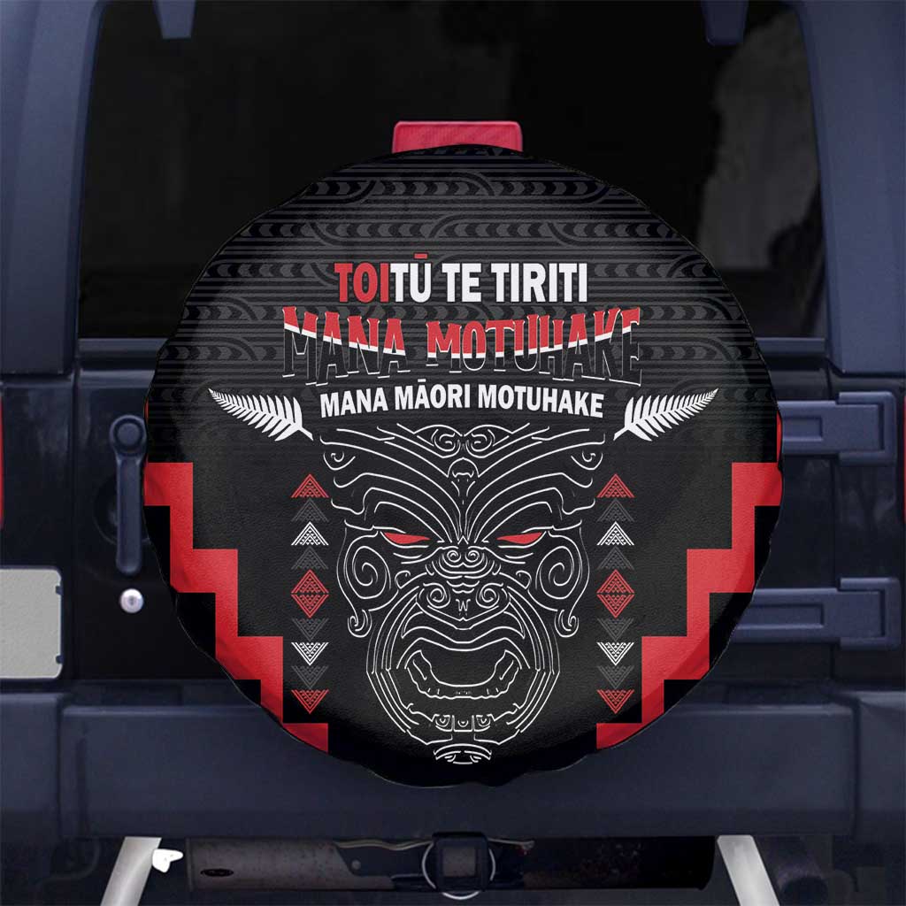Personalised Toitu Te Tiriti Mana Maori Motuhake Spare Tire Cover Aotearoa Haka Face Mix Poutama Art