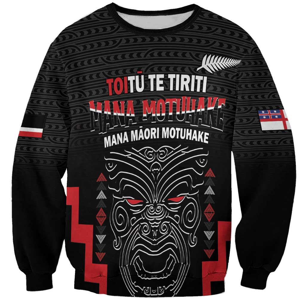 Personalised Toitu Te Tiriti Mana Maori Motuhake Sweatshirt Aotearoa Haka Face Mix Poutama Art