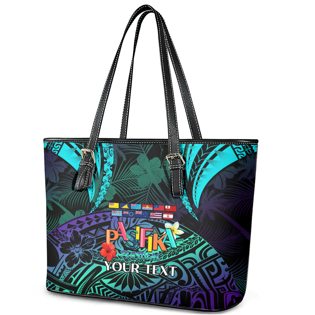 Personalised Pasifika Festival Auckland Leather Tote Bag 2024 Pacific Islands Polynesian Pattern LT14 - Polynesian Pride