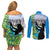 Personalised Honolulu Aloha Hawaii Couples Matching Off Shoulder Short Dress and Long Sleeve Button Shirt Tropical Leaves With Hula Girl LT14 - Polynesian Pride