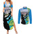 Personalised Honolulu Aloha Hawaii Couples Matching Summer Maxi Dress and Long Sleeve Button Shirt Tropical Leaves With Hula Girl LT14 Blue - Polynesian Pride