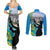 Personalised Honolulu Aloha Hawaii Couples Matching Summer Maxi Dress and Long Sleeve Button Shirt Tropical Leaves With Hula Girl LT14 - Polynesian Pride