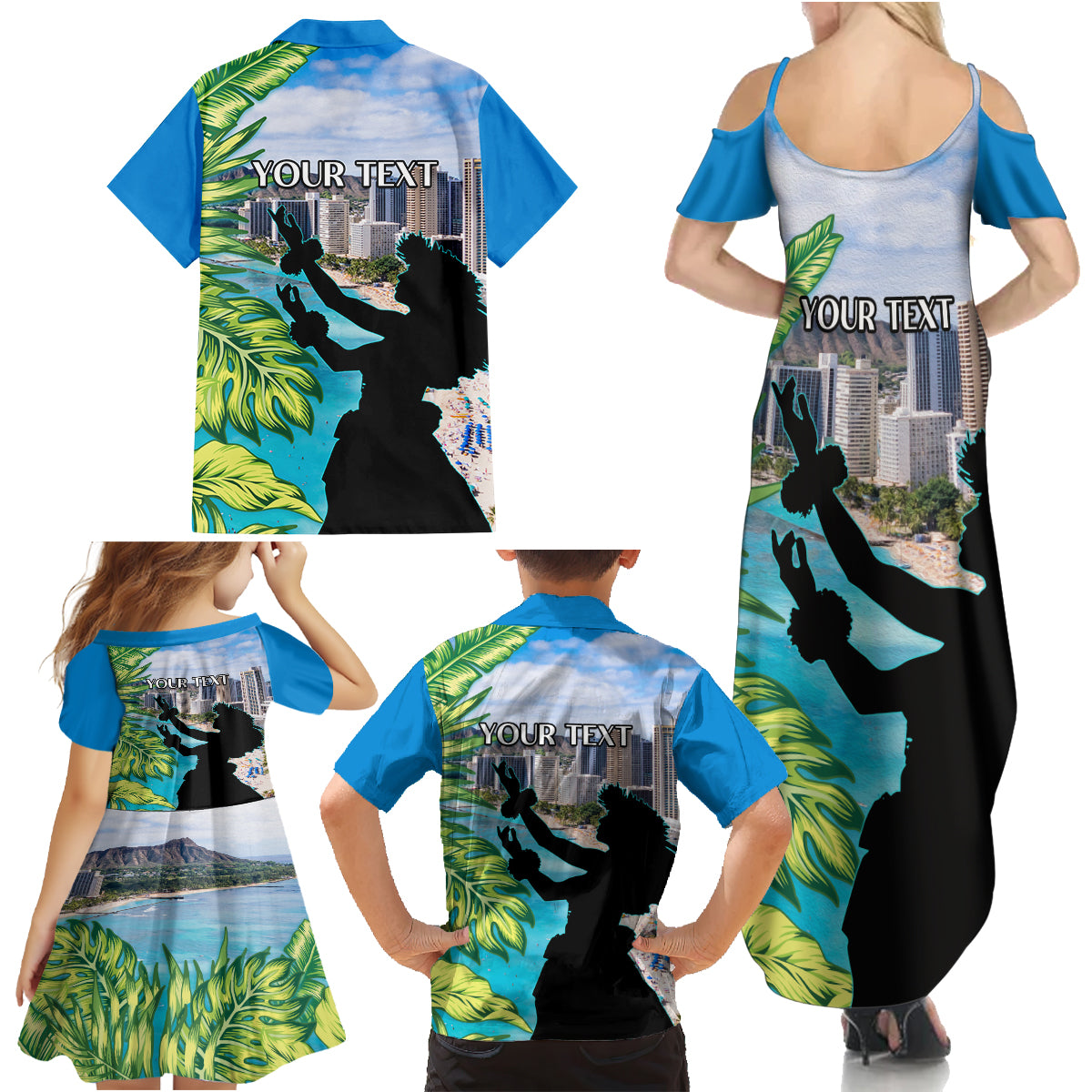 Personalised Honolulu Aloha Hawaii Family Matching Summer Maxi Dress and Hawaiian Shirt Tropical Leaves With Hula Girl LT14 - Polynesian Pride