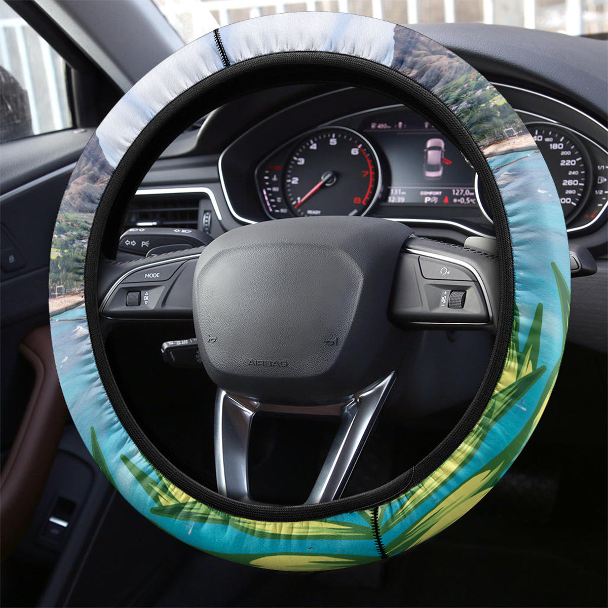 Honolulu Aloha Hawaii Steering Wheel Cover Tropical Leaves With Hula Girl LT14 - Polynesian Pride
