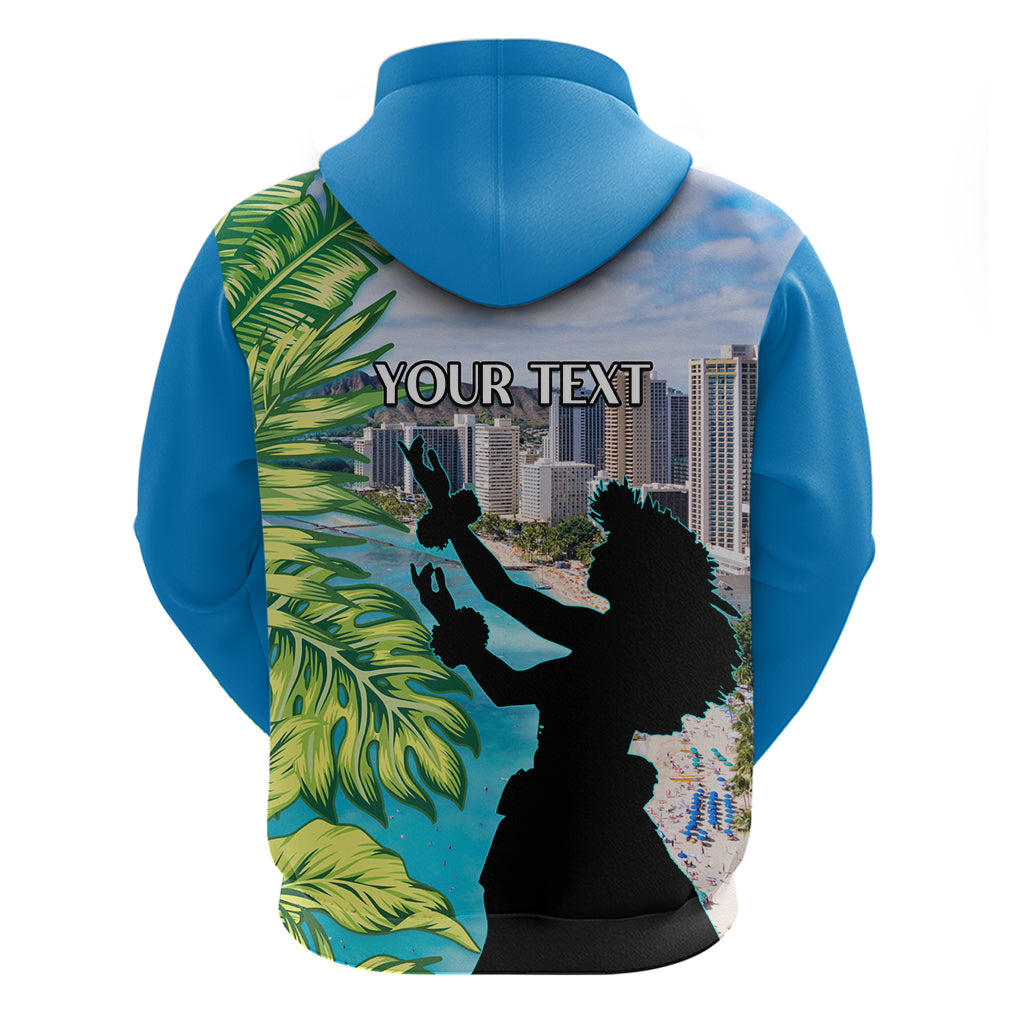 Personalised Honolulu Aloha Hawaii Zip Hoodie Tropical Leaves With Hula Girl LT14 - Polynesian Pride