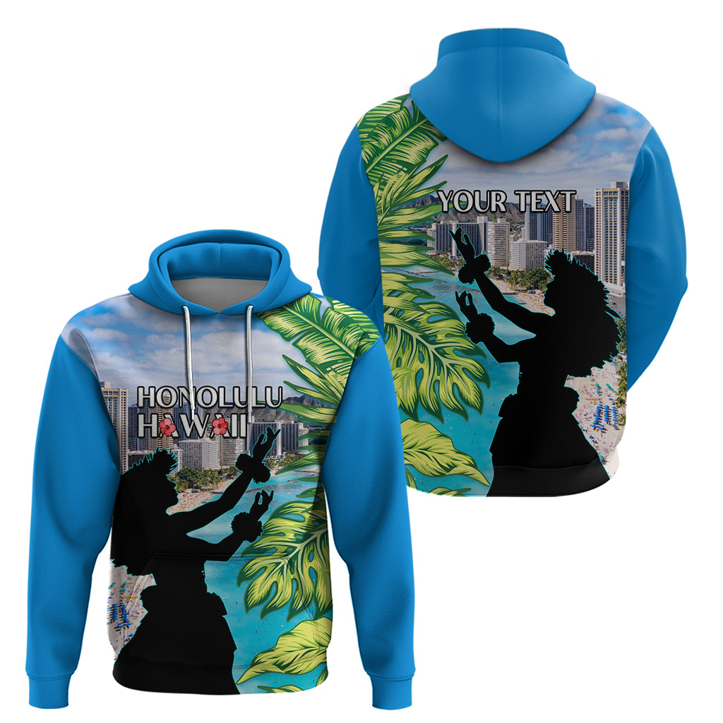 Personalised Honolulu Aloha Hawaii Zip Hoodie Tropical Leaves With Hula Girl LT14 - Polynesian Pride