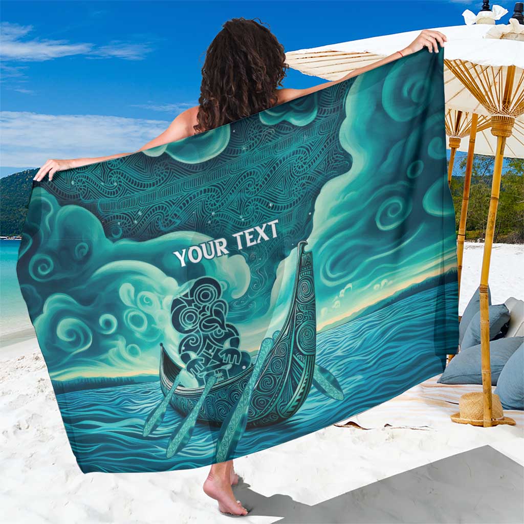 Personalised New Zealand Waitangi Day Sarong Hei Tiki With Maori Waka - Whakarare Pattern LT14 One Size 44 x 66 inches Dark Cyan - Polynesian Pride