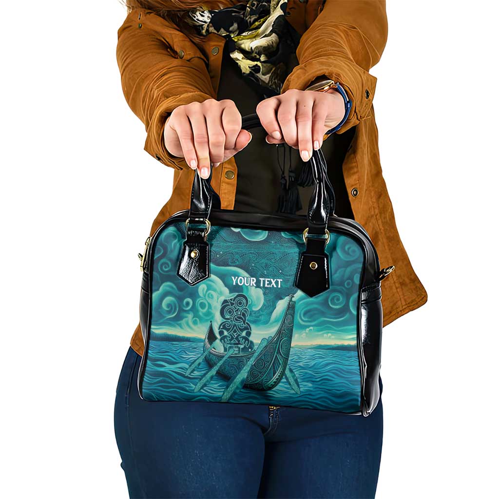 Personalised New Zealand Waitangi Day Shoulder Handbag Hei Tiki With Maori Waka - Whakarare Pattern LT14 One Size Dark Cyan - Polynesian Pride