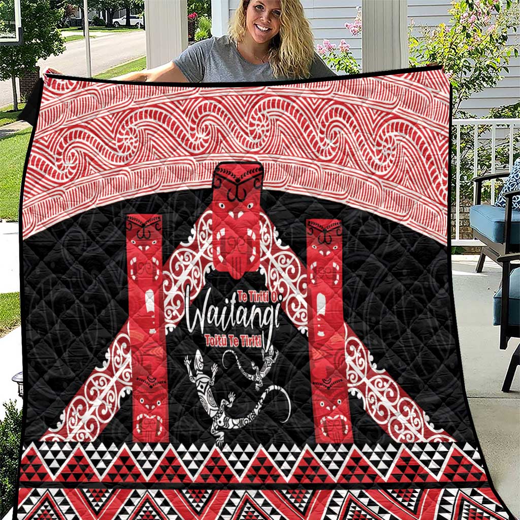 Toitu Te Tiriti O Waitangi Quilt Maori Wharenui With Taniko Motifs LT14 Red - Polynesian Pride